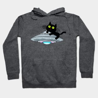 Lucky Black Cat on a UFO Hoodie